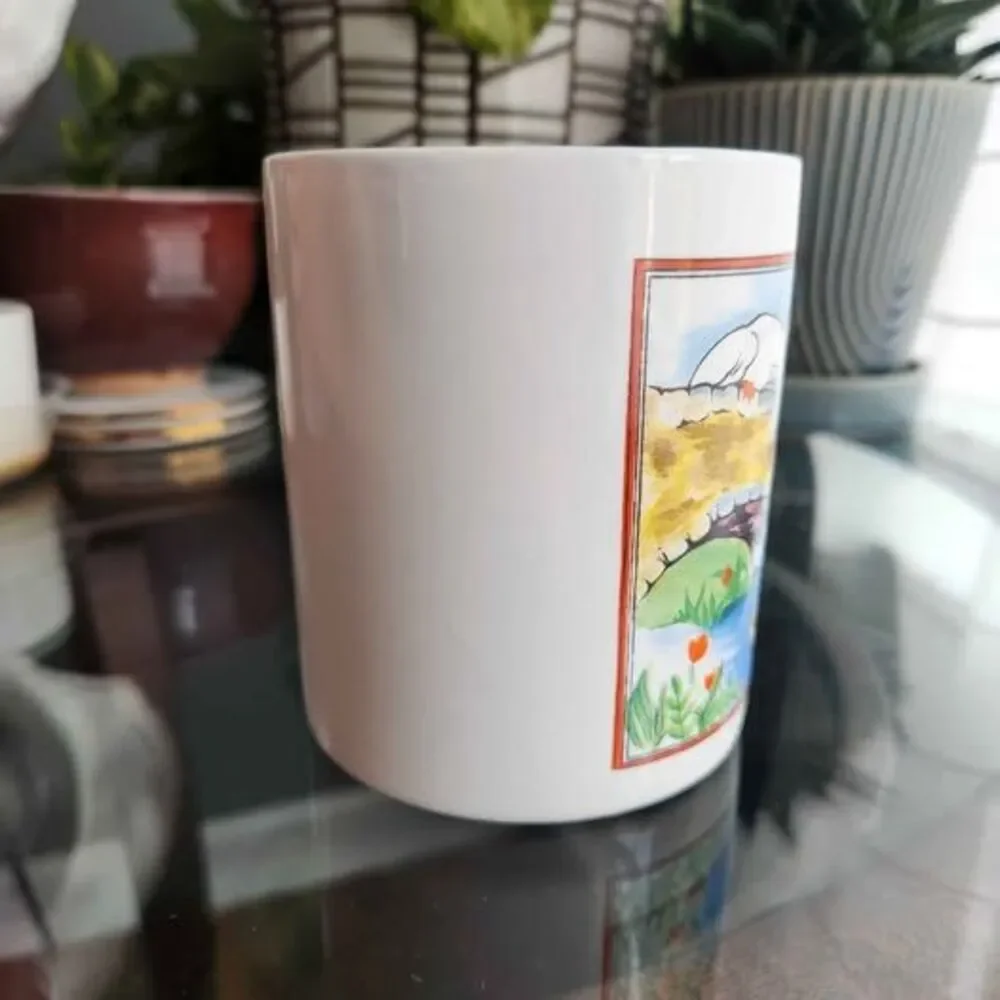 Vintage 1980s Goose Cottage Farmhouse Scene Blue Ribbon Goose Handle Ceramic Mug
